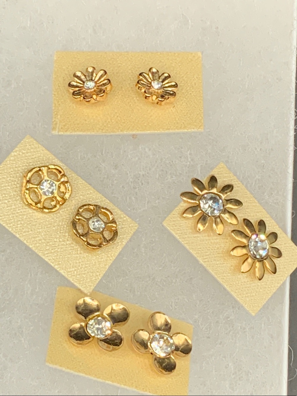 Gold Floral Crystal Stud Earrings - Pack of 5